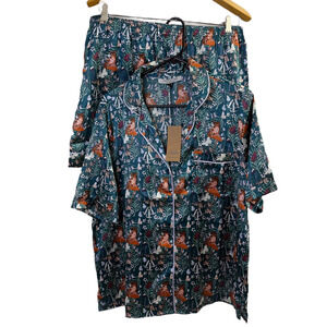 THEIR NIBS Anthropologie Womens XL Owl Forest Fantasy Floral Satin Pajama Set